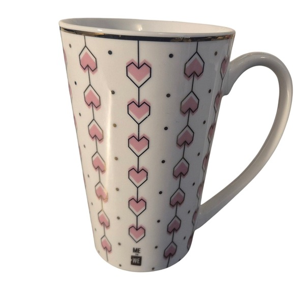 Me to We Other - Me to We Mug White Pink Heart Pattern Tall Latte Cup We Change the World
